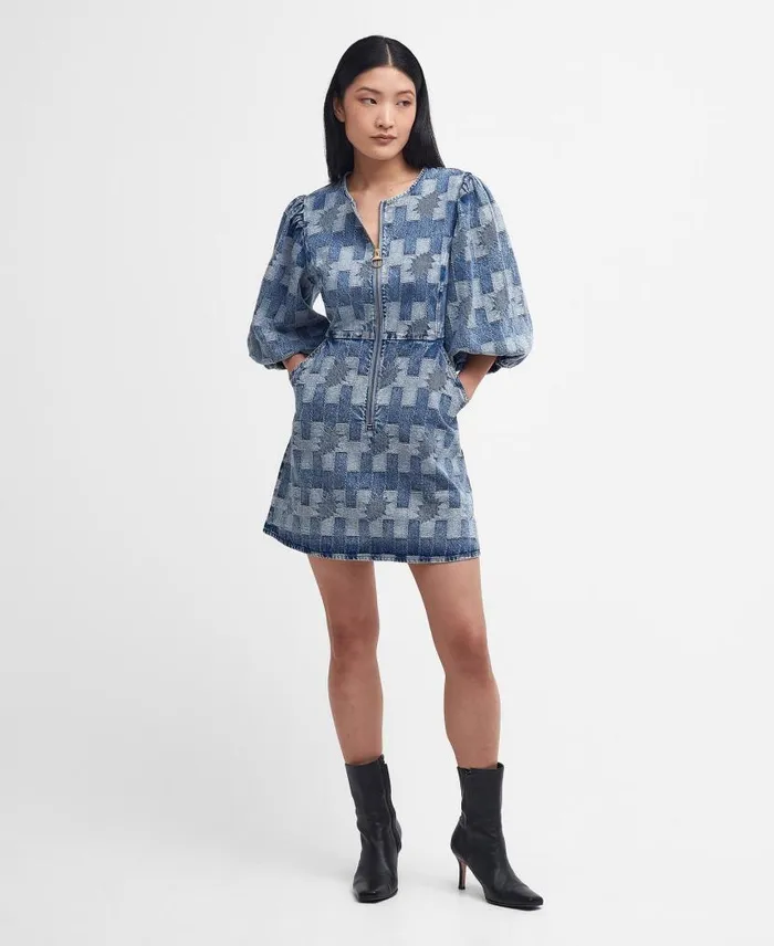 Bowhill Patchwork Denim Mini Dress Patchwork Denim Women Barbour Dresses and Skirts
