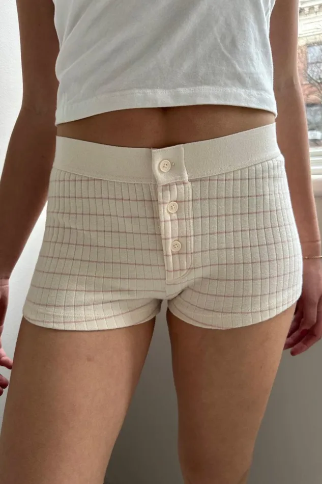 Boy Short Thick Ribbed Striped Underwear Ivory Women Brandy Melville Stripes