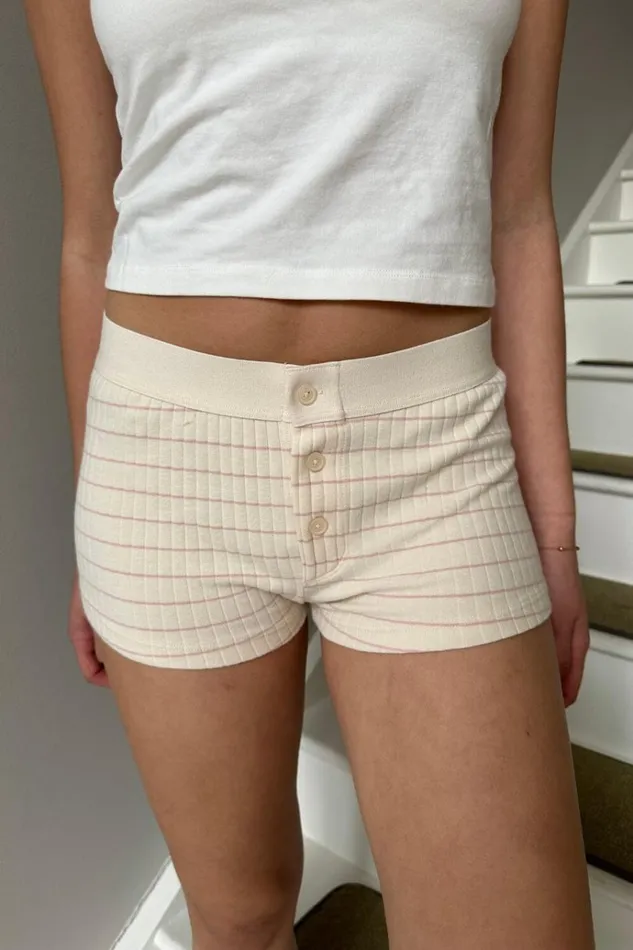 Boy Short Thick Ribbed Striped Underwear Ivory Women Brandy Melville Stripes