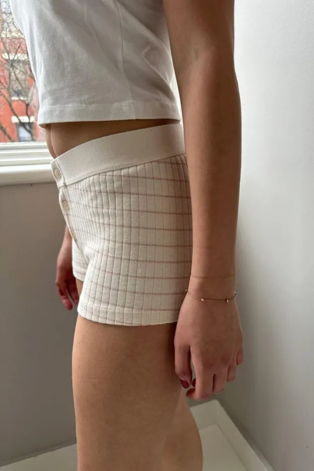 Boy Short Thick Ribbed Striped Underwear Ivory Women Brandy Melville Stripes