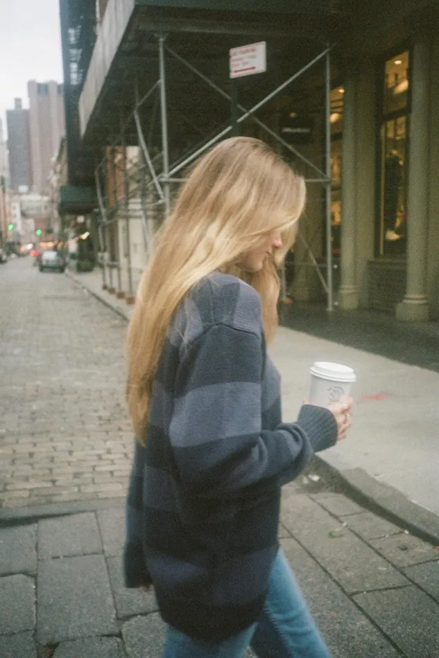 Brianna Cotton Thick Stripe Sweater Midnight Blue And Faded Blue Stripes Women Brandy Melville Sweaters