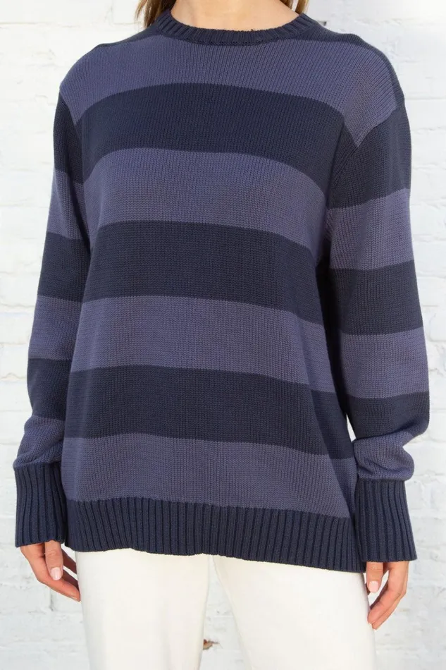 Brianna Cotton Thick Stripe Sweater Midnight Blue And Faded Blue Stripes Women Brandy Melville Sweaters