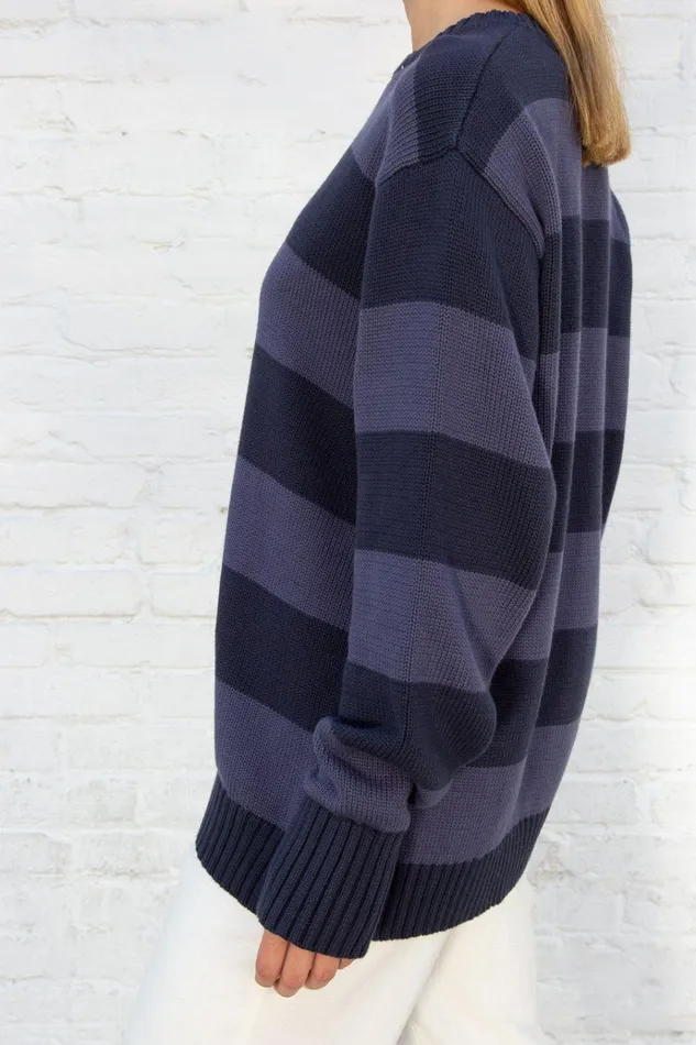 Brianna Cotton Thick Stripe Sweater Midnight Blue And Faded Blue Stripes Women Brandy Melville Sweaters