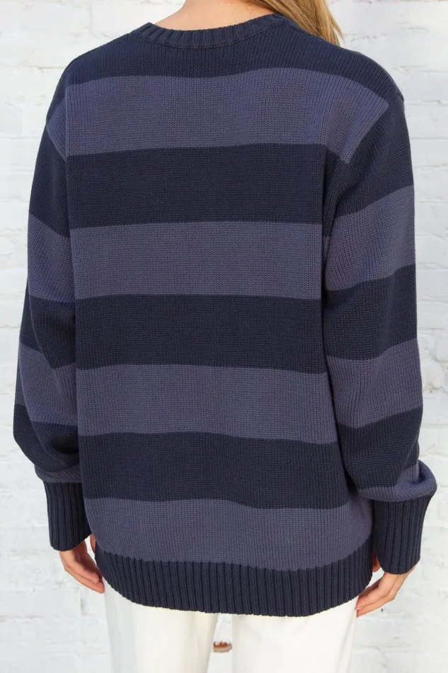 Brianna Cotton Thick Stripe Sweater Midnight Blue And Faded Blue Stripes Women Brandy Melville Sweaters