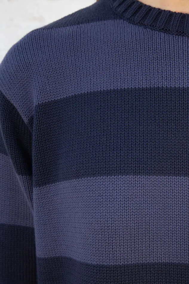 Brianna Cotton Thick Stripe Sweater Midnight Blue And Faded Blue Stripes Women Brandy Melville Sweaters