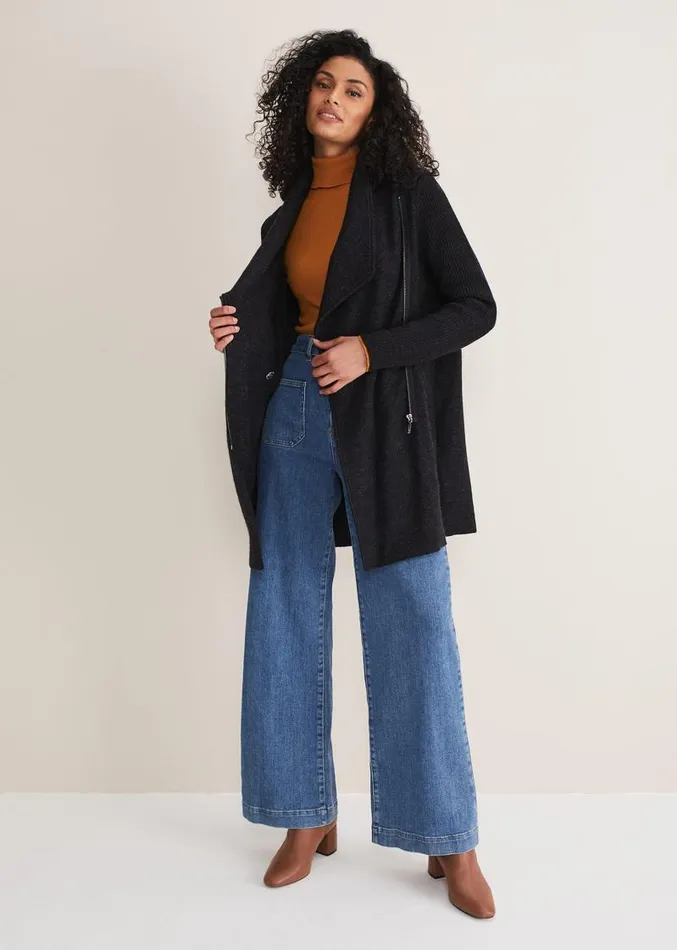 Byanca Zip Knit Coat Charcoal Women Phase Eight Knitwear