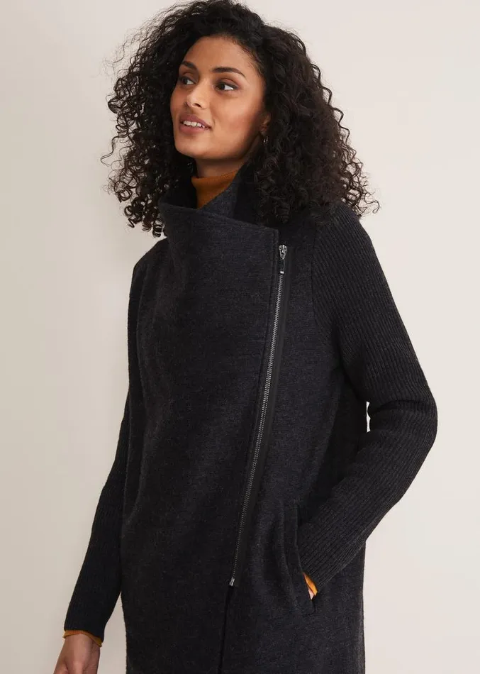 Byanca Zip Knit Coat Charcoal Women Phase Eight Knitwear