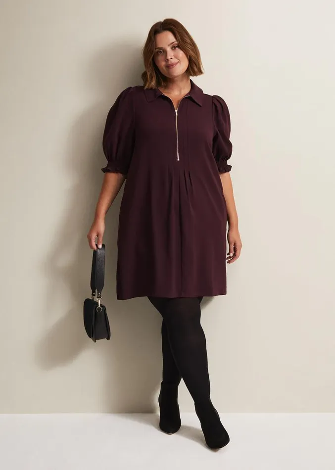 Candice Burgundy Zip Mini Dress Wine Women Phase Eight Dresses