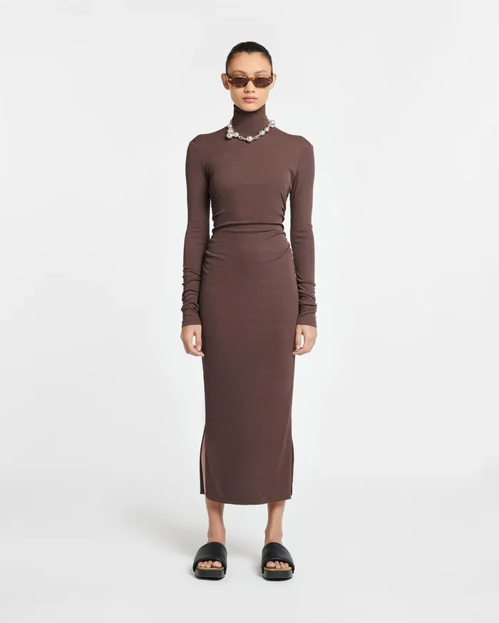 Cardia MeshJersey Turtleneck Dress Nutmeg Women Nanushka Dresses
