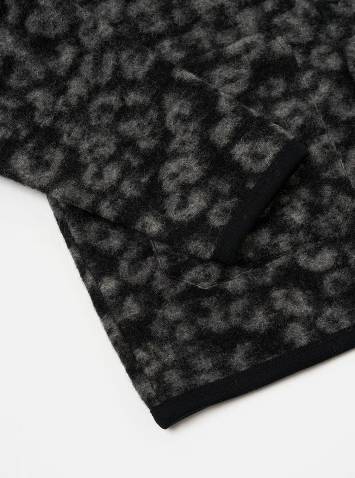 Cardigans Men Universal Works Universal Works Cardigan In BlackCharcoal Leopard Fleece