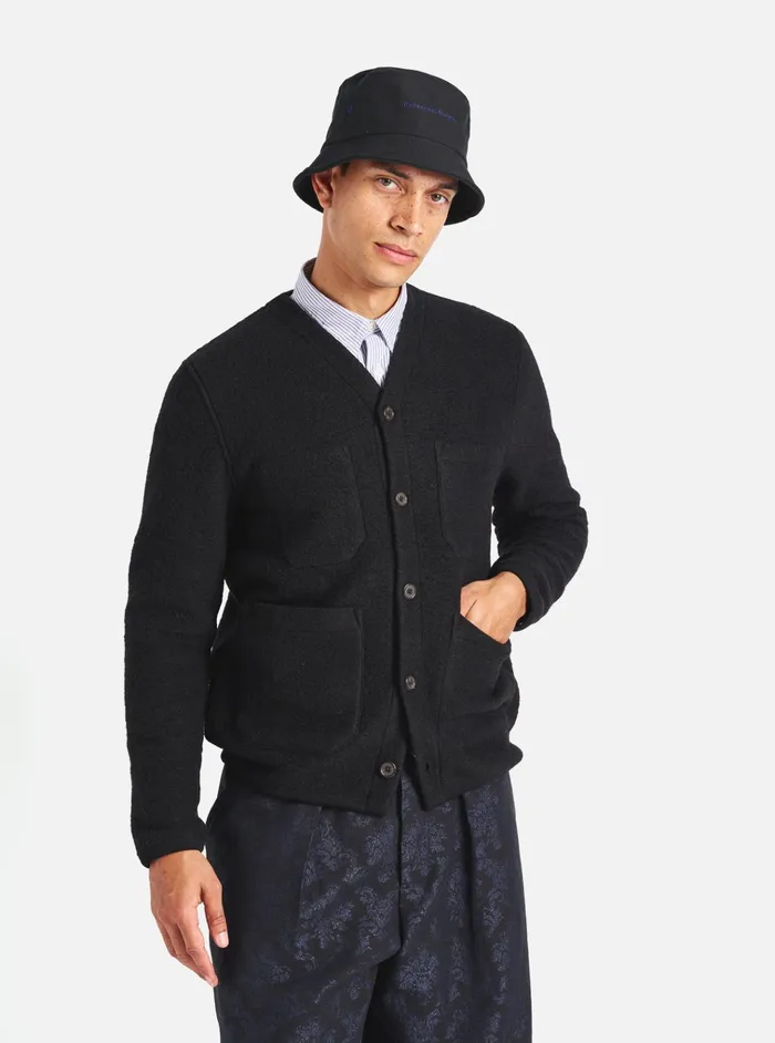 Cardigans Men Universal Works Universal Works Cardigan In Black Wool Fleece