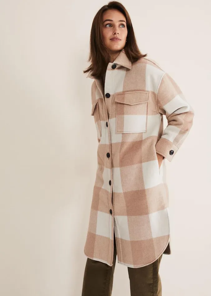 Carla Checked Shacket Pinkcream Women Phase Eight Coats