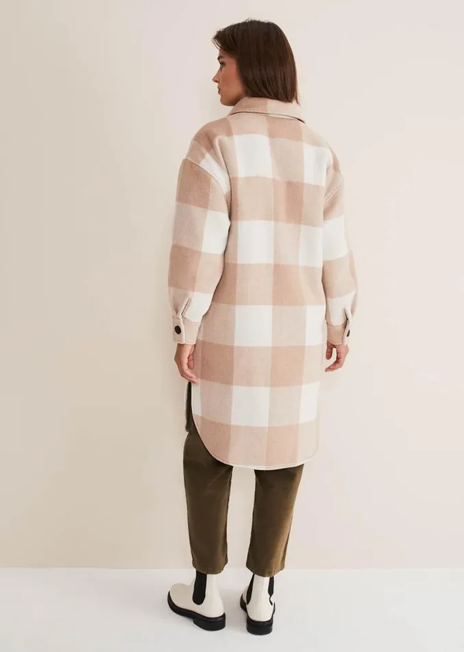 Carla Checked Shacket Pinkcream Women Phase Eight Coats