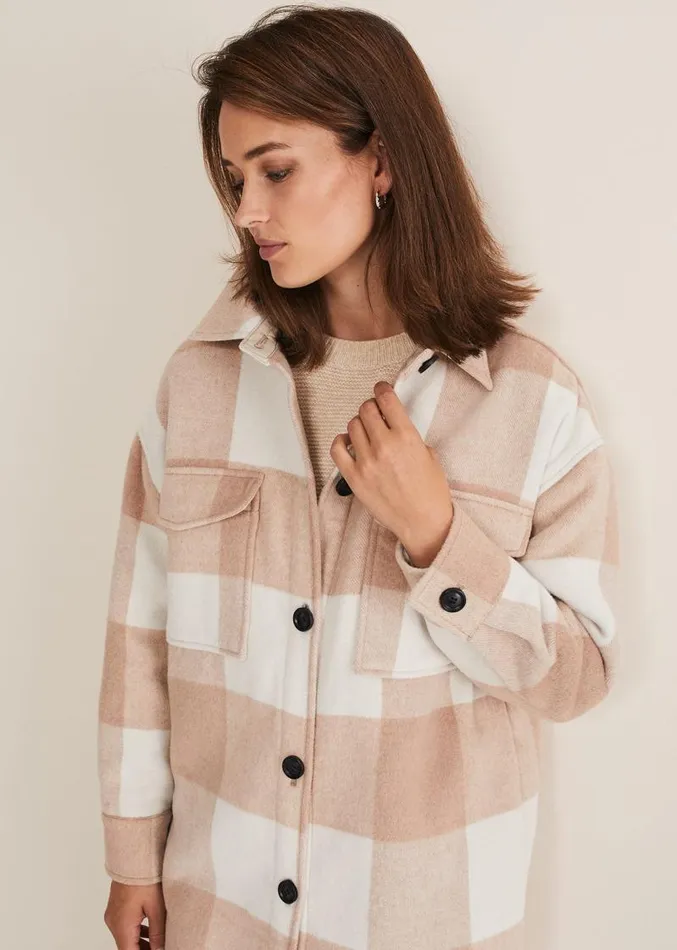 Carla Checked Shacket Pinkcream Women Phase Eight Coats