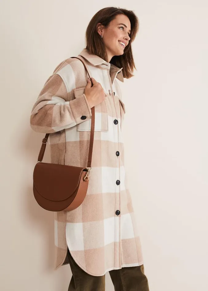 Carla Checked Shacket Pinkcream Women Phase Eight Coats