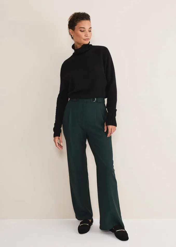 Catira Crepe Wide Leg Trousers Forest Green Women Phase Eight Trousers