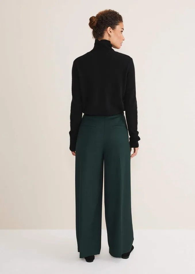 Catira Crepe Wide Leg Trousers Forest Green Women Phase Eight Trousers