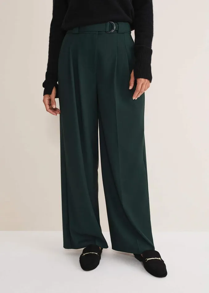 Catira Crepe Wide Leg Trousers Forest Green Women Phase Eight Trousers