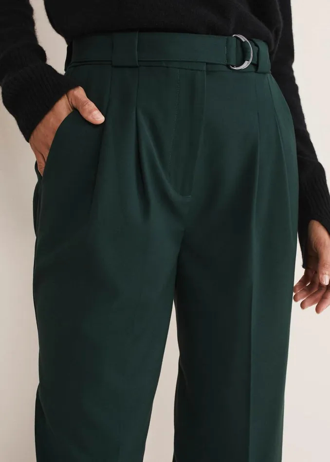 Catira Crepe Wide Leg Trousers Forest Green Women Phase Eight Trousers