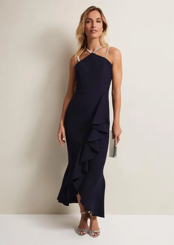 Chantal Navy Jewel Strap Maxi Dress Navy Women Phase Eight Dresses
