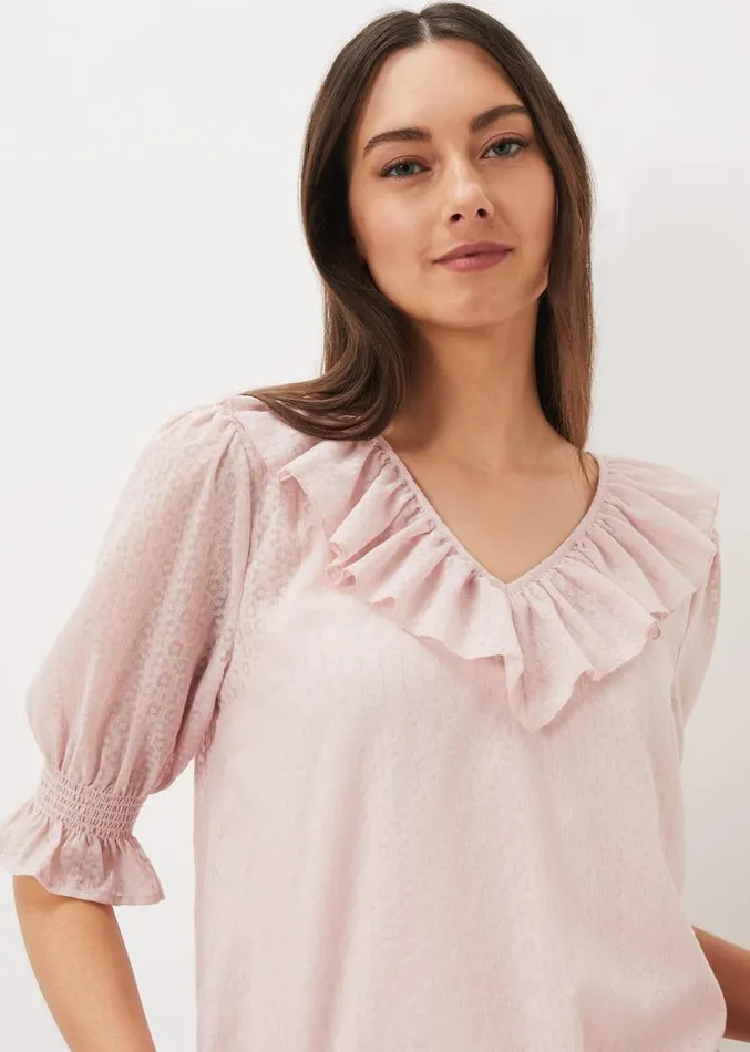 Chiarra Ruffle Collar Blouse Pink Women Phase Eight Shirts and Blouses
