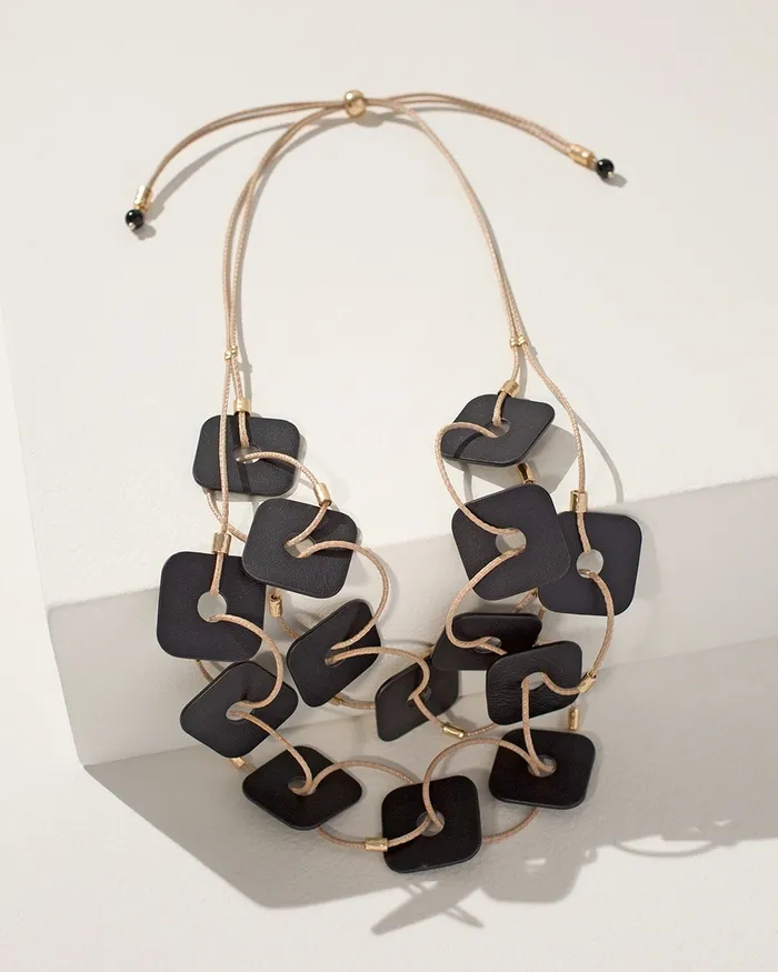 Chico039s Adjustable Leather Multistrand Necklace Black And Neutral Women Necklaces