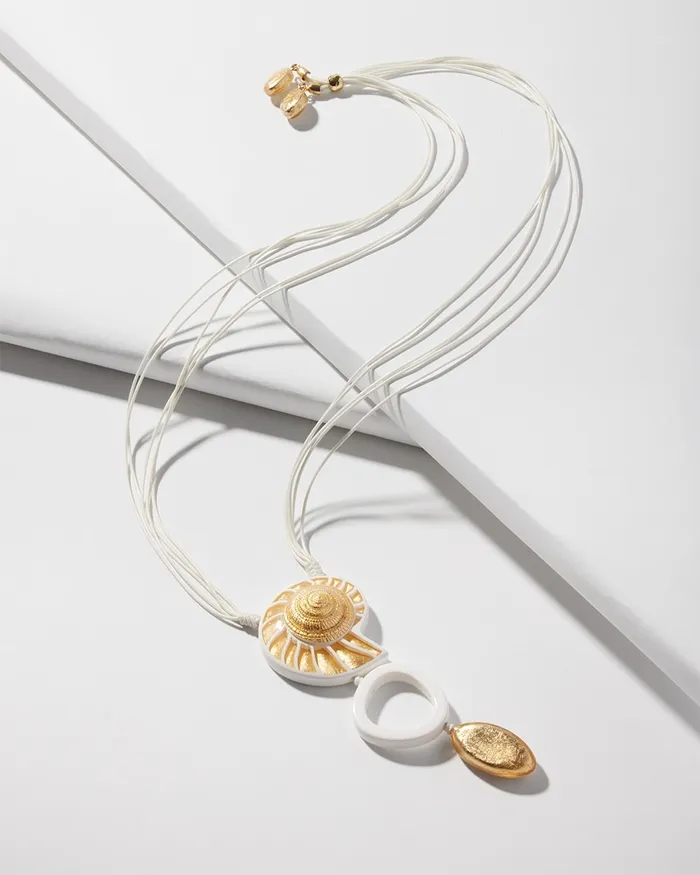 Chico039s Adjustable Pendant Necklace GoldWhite Women Necklaces