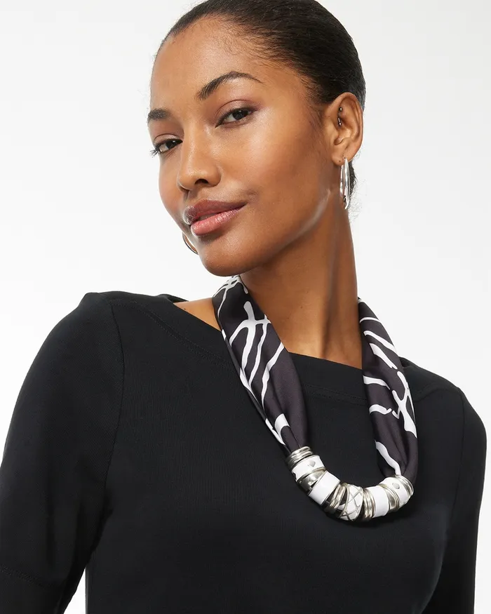 Chico039s Adjustable Scarf Necklace BlackWhite Women Necklaces