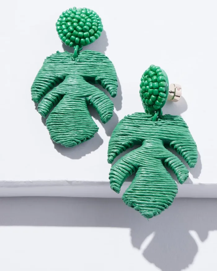 Chico039s Beaded Leaf Drop Earrings Green Women Earrings