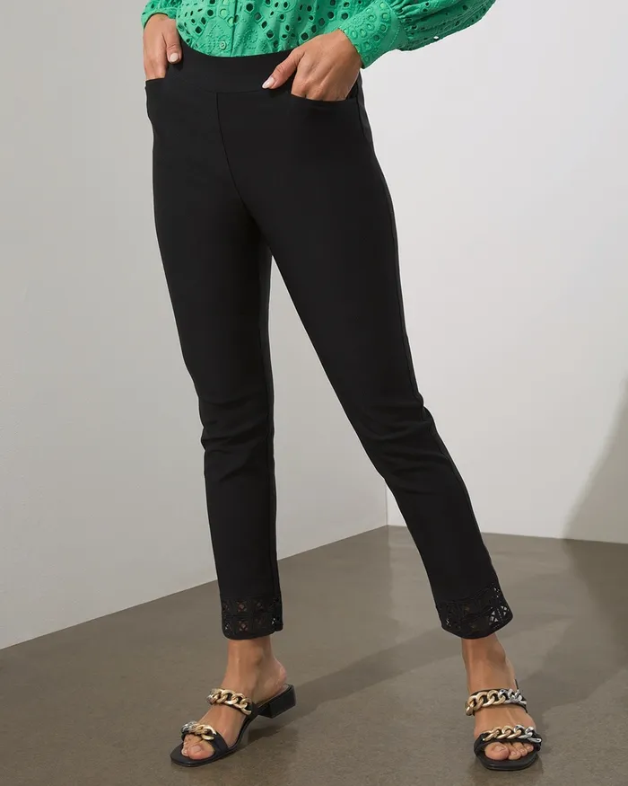Chico039s Brigitte Crochet Slim Ankle Pants Black Women Pants