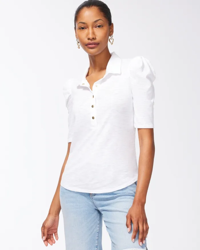 Chico039s Collared Henley Top Alabaster Women Tees