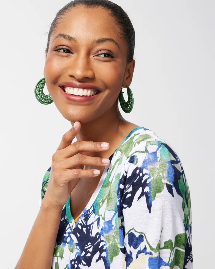 Chico039s Crochet Front To Back Hoops Green Women Earrings