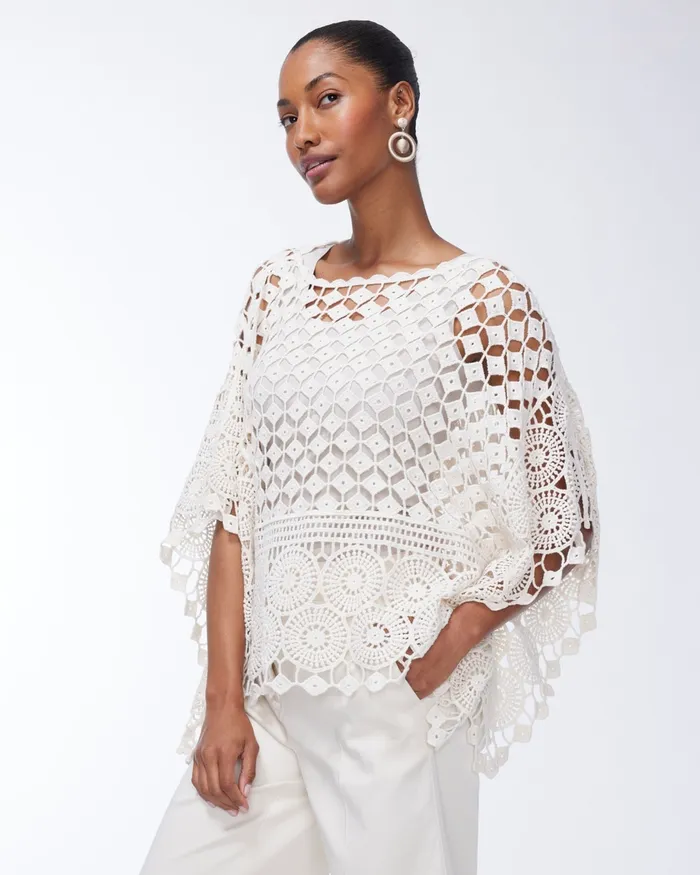 Chico039s Crochet Poncho Natural Women Ponchos and Ruanas