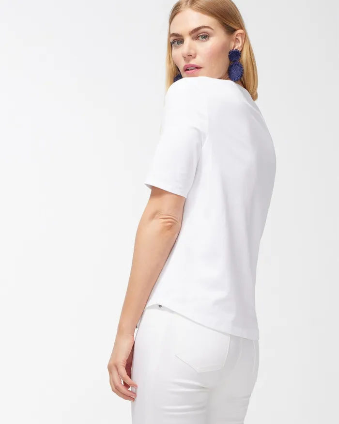 Chico039s Embellished Palms Tee Classic Navy Women Tops