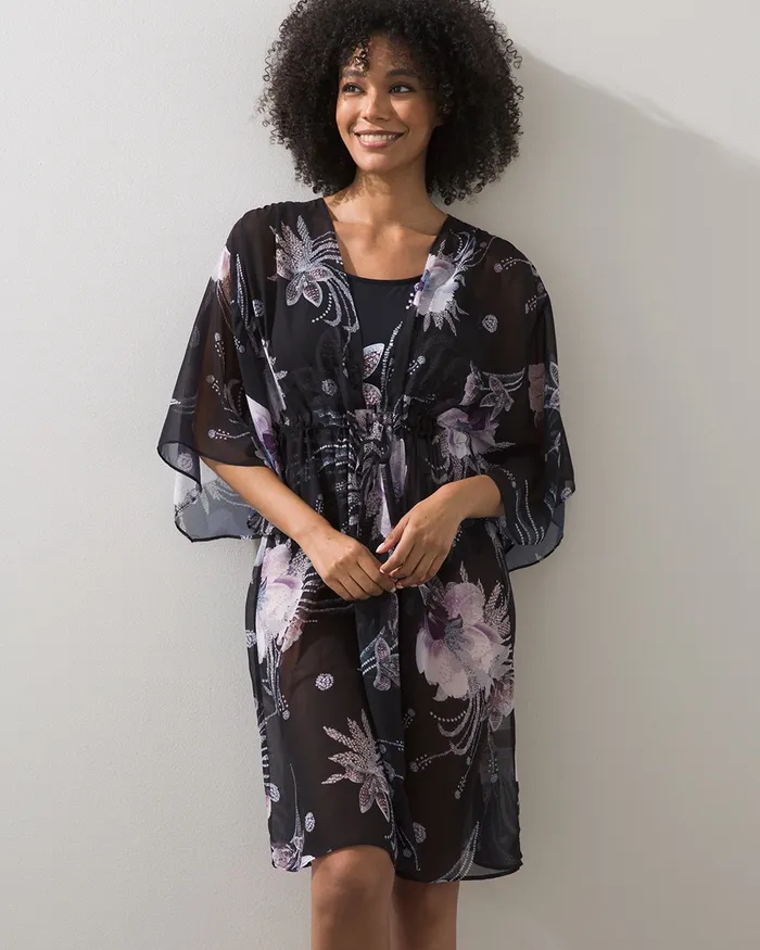 Chico039s Gottex Black Floral Coverup Black Women Swim