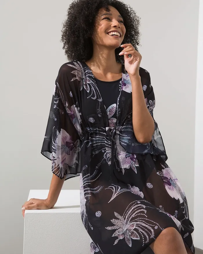 Chico039s Gottex Black Floral Coverup Black Women Swim