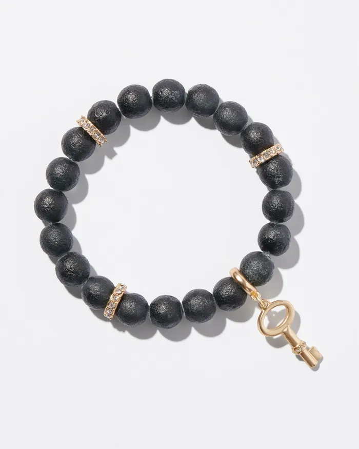 Chico039s Key Dangle Stretch Bracelet Black Women Bracelets
