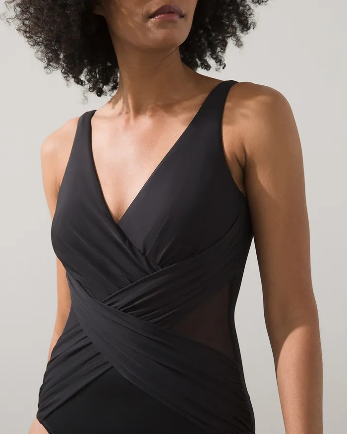 Chico039s Miraclesuit Illusionist Crossover One Piece Swimsuit Black Women Swim