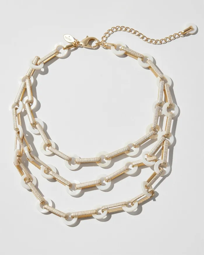 Chico039s Mother Of Pearl Multistrand Necklace GoldWhite Women Necklaces