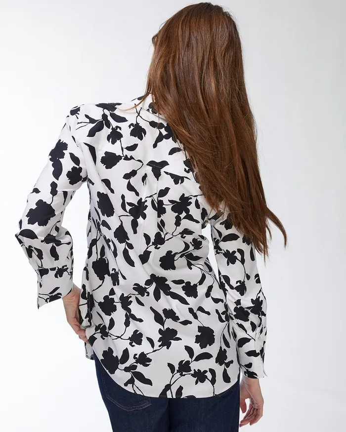 Chico039s No Iron Stretch Black And White Shirt BlackWhite Women Tops