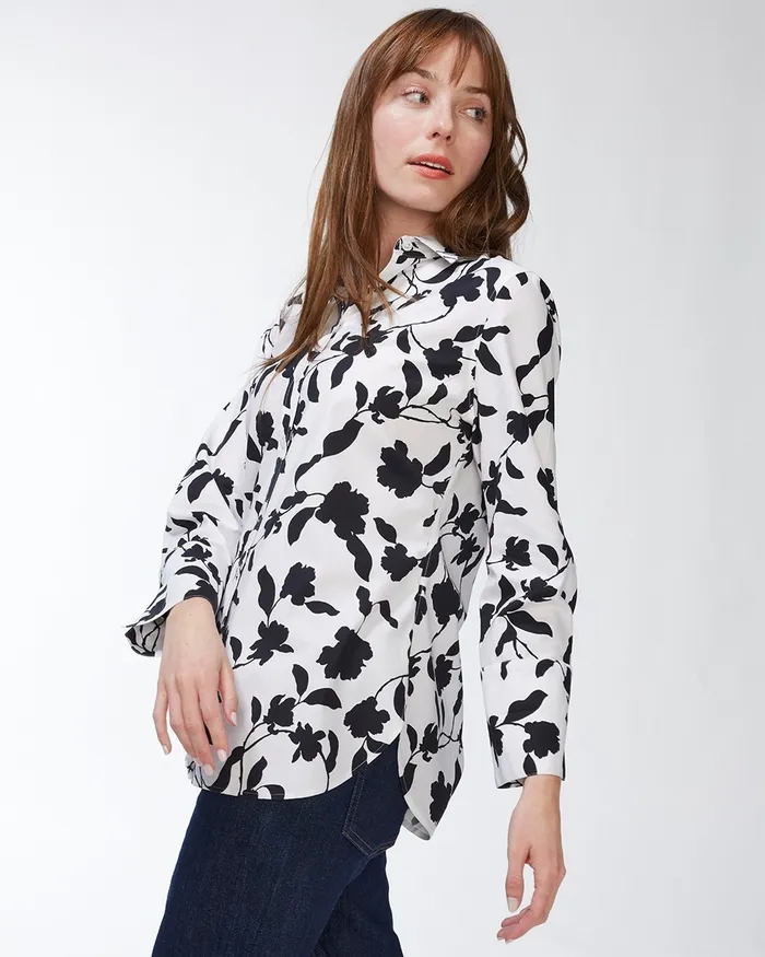 Chico039s No Iron Stretch Black And White Shirt BlackWhite Women Tops