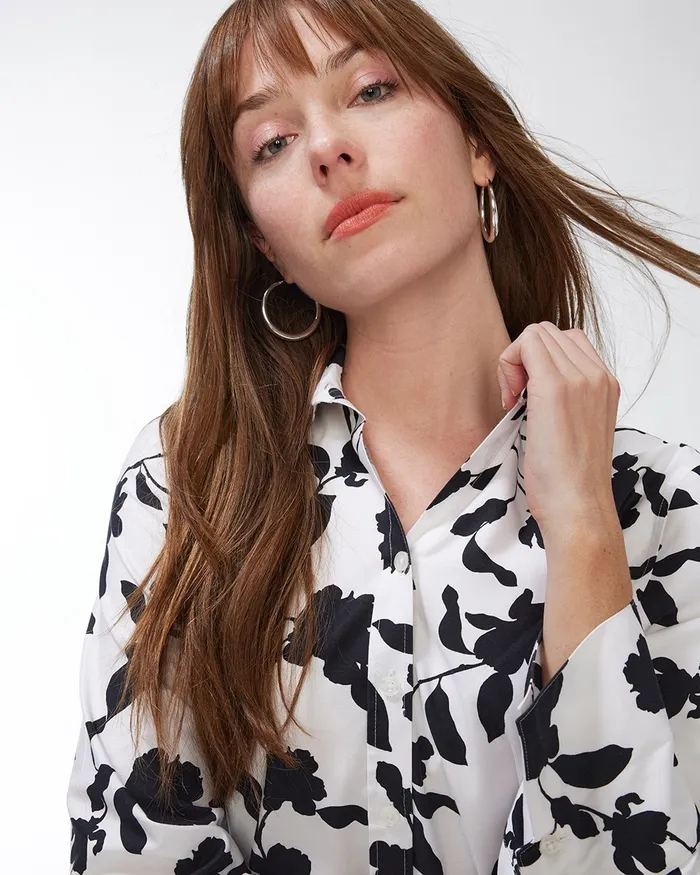 Chico039s No Iron Stretch Black And White Shirt BlackWhite Women Tops