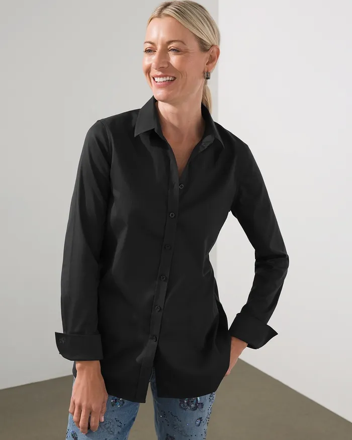 Chico039s NoIron Stretch Shirt Black Women Tops