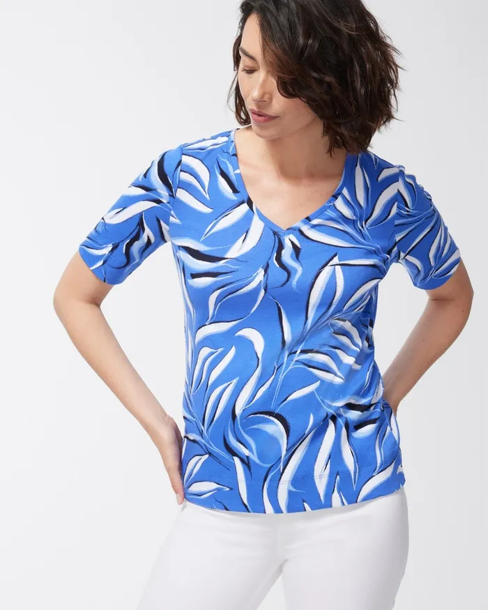 Chico039s Pima Foliage Everyday VNeck Tee Amparo Blue Women Tops
