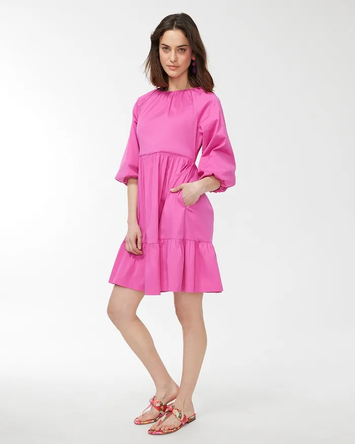 Chico039s Poplin Balloon Sleeve Dress Bahamian Pink Women Dresses and Skirts
