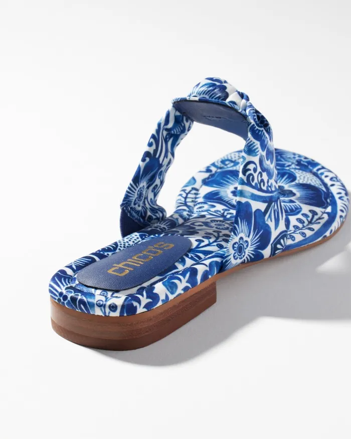 Chico039s Print Knotted Thong Sandals Classic Navy Women Shoes