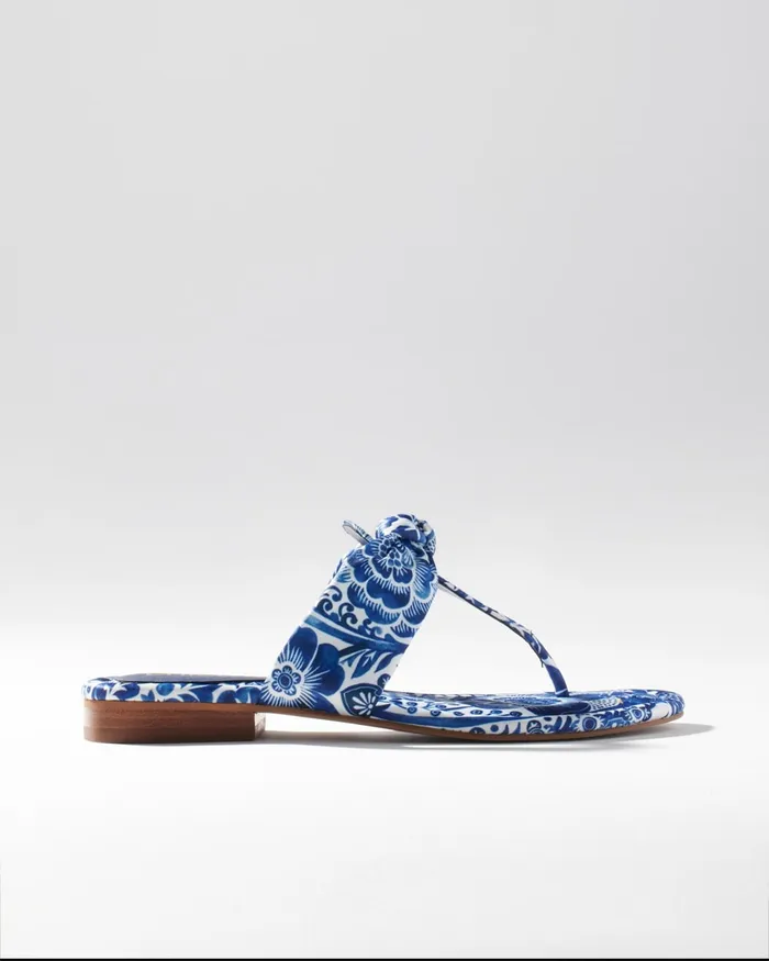 Chico039s Print Knotted Thong Sandals Classic Navy Women Shoes
