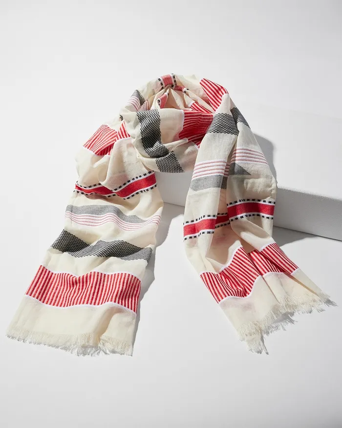 Chico039s Red And Blue Oblong Scarf Ecru Women Scarves