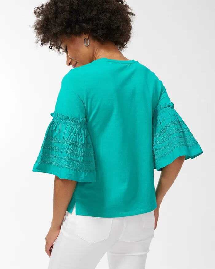 Chico039s Ruffle Trim Sleeve Top Black Women Tops