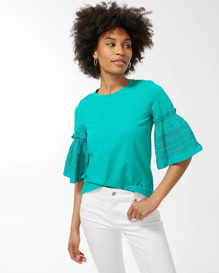 Chico039s Ruffle Trim Sleeve Top Black Women Tops